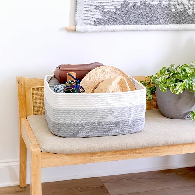 NaturalCozy Storage Baskets 16.8?쓝13?쓝7.6??Cotton Rope Woven Baskets for Organizing 3-Pack | Toy Storage Bins | Basket for Shelves, Laundry, Blanket, Clothes, Closet, Kitchen, Bathroom, Gifts