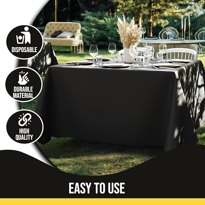 Party Solids 12-Pack Black Square Plastic Disposable Tablecloth ??Size: 85 횞 85 Inches ??Square Table Cover for Parties, Picnics & Formal Events