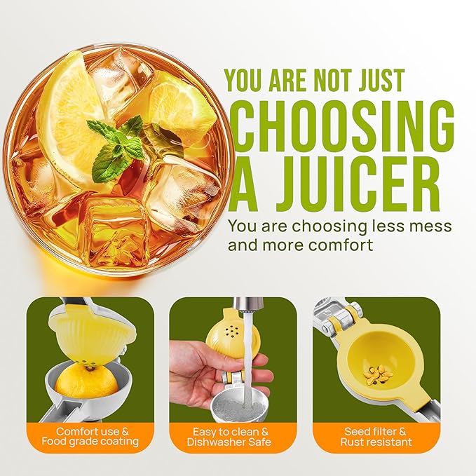 Zulay Kitchen Metal 2-in-1 Lemon Squeezer - Sturdy Max Extraction Hand Juicer Lemon Squeezer Gets Every Last Drop - Easy to Clean Manual Citrus Juicer - Easy-Use Lemon Juicer Squeezer - Gray/Yellow