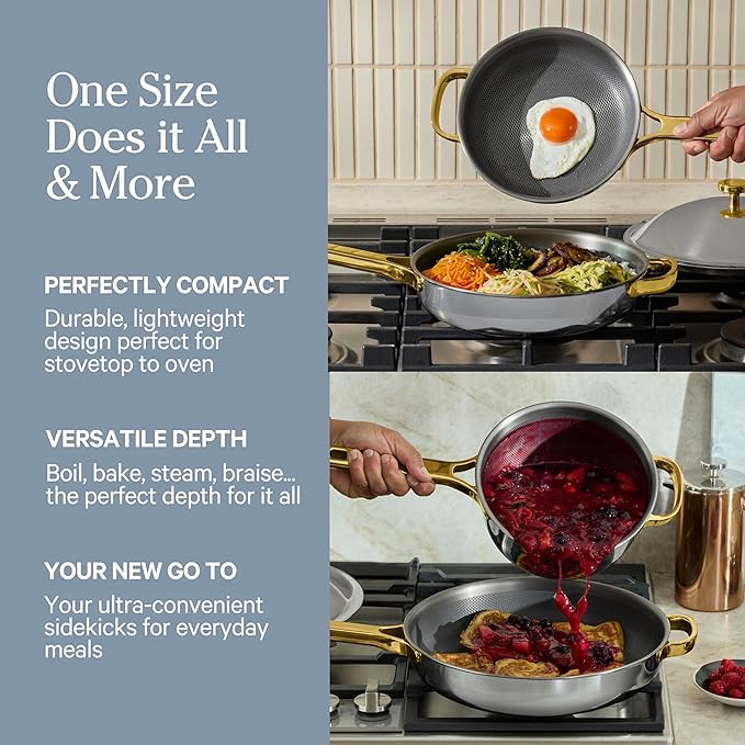 Our Place Mini Titanium Pro Cookware Duo | 6-Piece Tri-Ply Titanium Cookware Set with Always Pan Pro & Perfect Pot Pro | Non-Toxic No-Coating Nonstick | Induction & Oven-Safe up to 750째F | Gold