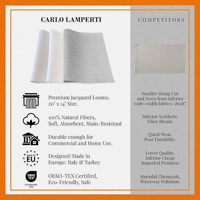 Premium European Cloth Table Linen Placemats - 56% Cotton 44% Linen Fabric, Jacquard Woven Design - for All Occasions or Daily Use - Machine Washable - Carlo Lamperti Italy - Sage, 20"x14" (Set of 4)