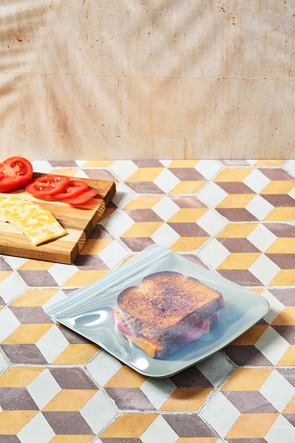 W&P Porter Silicone Reusable Storage Bag, Sandwich (34oz Flat), Sage, Food Storage Container, Microwave and Dishwasher Safe, Easy Cleaning
