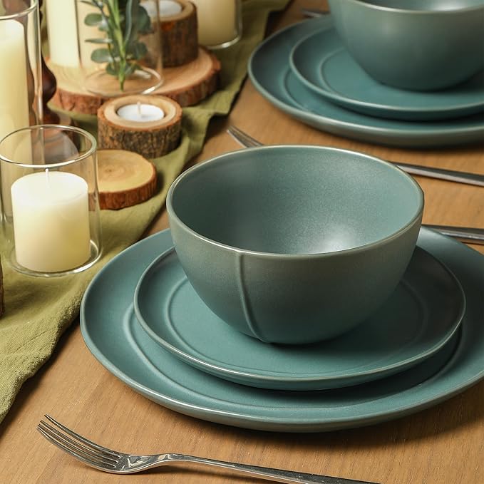 Stone Lain Infinity 24-Piece Dinnerware Set Stoneware, Plates and Bowls Set, Dishwasher and Microwave Safe, Dish Set for 8, Green