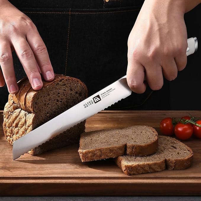 Klaus Meyer Stahl High Carbon Exclusive German Steel 8 inch Bread Knife (White)