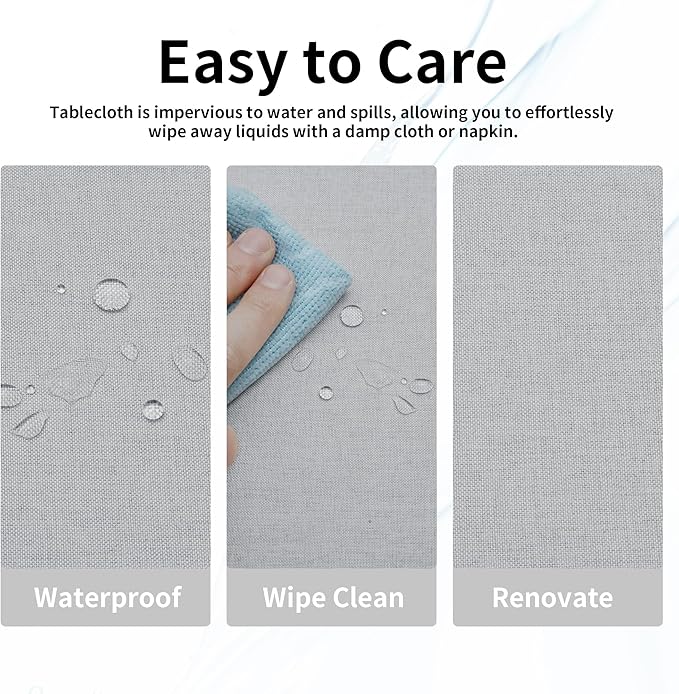 Easy-Going Faux Linen Waterproof Spill-Proof Tablecloth Stain Resistant Round Table Cloth Wrinkle Free Decorative Fabric for Kitchen, Dining, Party, Weddings, Restaurants (70 in-Round, Grey)