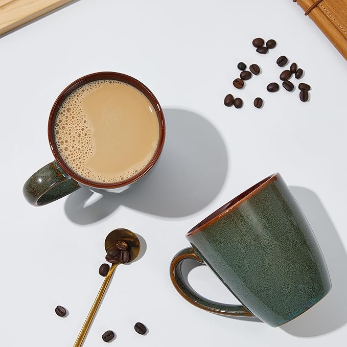 Coffee Mug 14 oz, Ceramic Coffee Mugs Set of 6, Reactive Glaze Mug for Latte/Tea/Cappuccino, Large Stackable Mug Set for Men, Women, Dad, Mom, Dishwasher & Microwave Safe, Brown Green