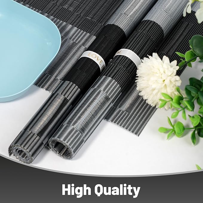 flohar Placemats Set of 8竊똍on-Slip PVC Weave Table Mats Easy to Clean竊똇eat Resistant Place Mats for Kitchen Dining Table Decoration Indoor Outdoor竊똁lack Gray
