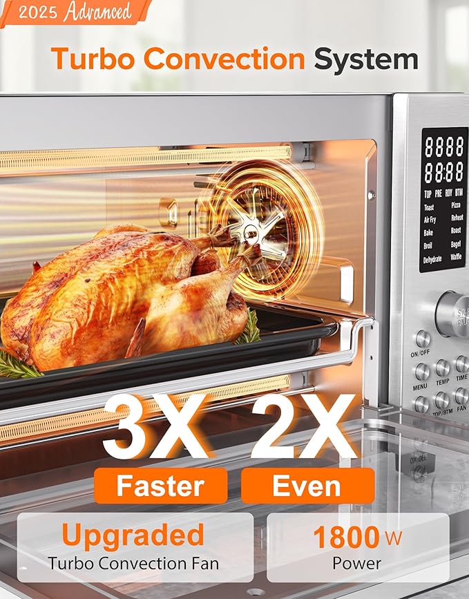 Nuwave Bravo Pro Smart 21QT Toaster Oven Air Fryer Combo, Convection Oven Countertop, 10 functions all in 1, with even & quick crisp technology, 50-450째F, 1800W, Stainless Steel