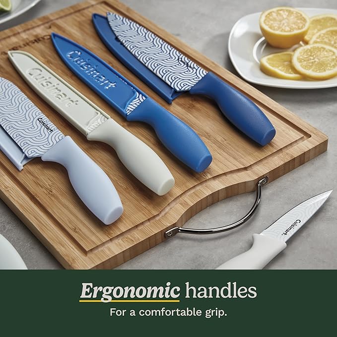 Cuisinart Advantage 12-Piece Kitchen Knife Set, Professional-Quality Nonstick Coated Stainless Steel Knives with Covers, Nonstick Color Coating for Easy Slicing, Ergonomic Handles, G1022-12BW