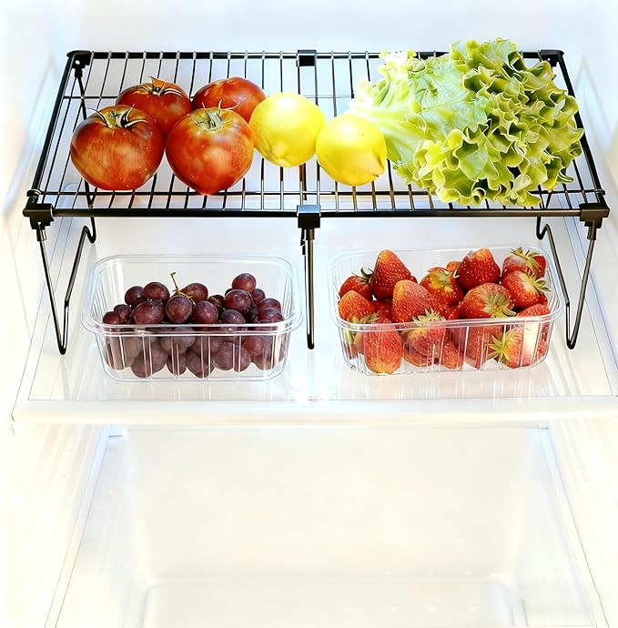 1/2-Piece Set Cabinet Organizer Shelf,Cabinet Organizer,Foldable Pantry Shelf,Plate, Dish,Rustproof Metal Storage Organizer (2, Black)