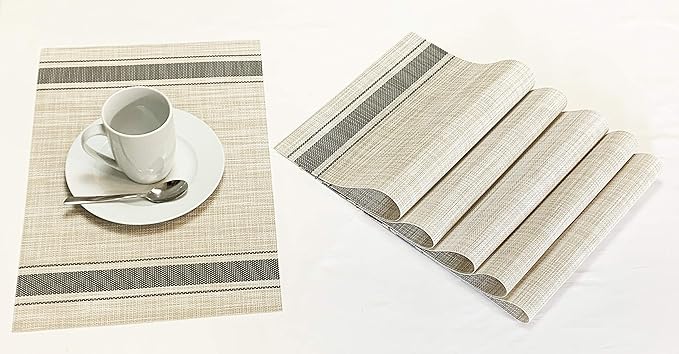Set of 12 PVC Dark Gray Vinyl Woven Place mats, 12" x 18" Heat Insulation Stain Resistant Placemats for Kitchen-Dining Table Durable Cross Weave Woven Vinyl Kitchen Table Mats Placemat (Dark Gray)