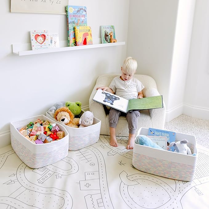 NaturalCozy Storage Baskets 16.8?쓝13?쓝7.6??Cotton Rope Woven Baskets for Organizing 3-Pack | Toy Storage Bins | Basket for Shelves, Laundry, Blanket, Clothes, Closet, Kitchen, Bathroom, Gifts