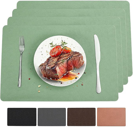 Bxzandya Vinyl Placemats Set of 4 Heat Resistant Easy Clean Non-Slip Place Mats for Dining Table Faux Leather Waterproof Stain Resistant Wipeable Washable PVC Table Mats(4, Green)
