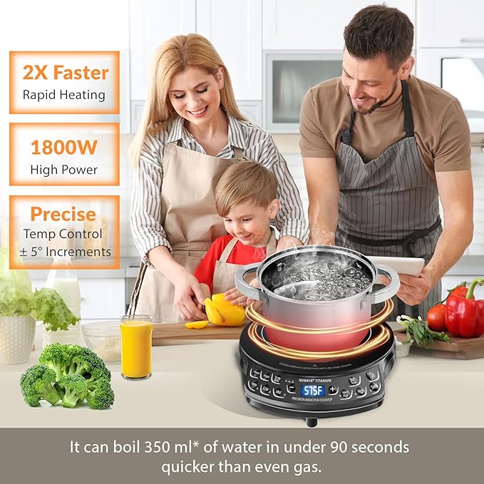 Nuwave Induction Cooktop, Improved Hot Plate with Digital Probe , 106 Temps 100째F-575째F, 3 Watt Settings, Portable Induction Burners for Cooking