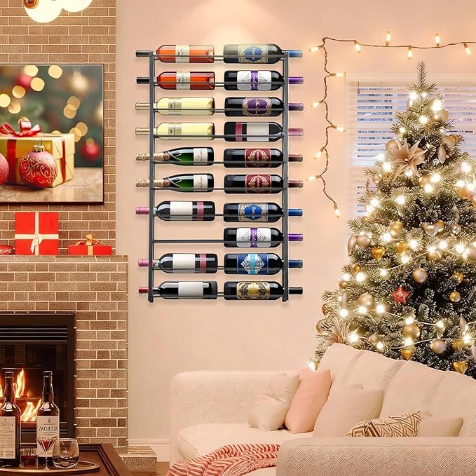 Wine Rack Wall Mounted: 20 Bottles Display Hanging - Large Capacity Wine Storage for Wine Lovers, Bar Operators as Wine Cellar/Bar/Restaurant/Hotel Lobby Display.