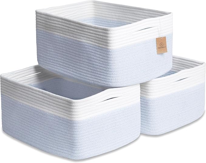 NaturalCozy Storage Baskets 16.8?쓝13?쓝7.6??Cotton Rope Woven Baskets for Organizing 3-Pack | Toy Storage Bins | Basket for Shelves, Laundry, Blanket, Clothes, Closet, Kitchen, Bathroom, Gifts