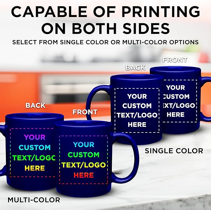 Custom Ceramic Coffee Mugs 11 oz. Set of 10, Personalized Bulk Pack - Coffee cup set, Iced coffee cup, Gaming mug - Royal Blue