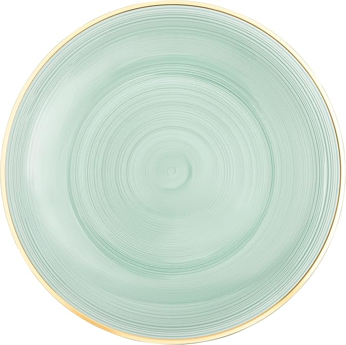 PLASTICPRO 32 Pieces Crystal Design Plastic Plates Combo Pack 7 inch and 10 inch Gold Rim Elegant Disposable Plates, Transparent Green