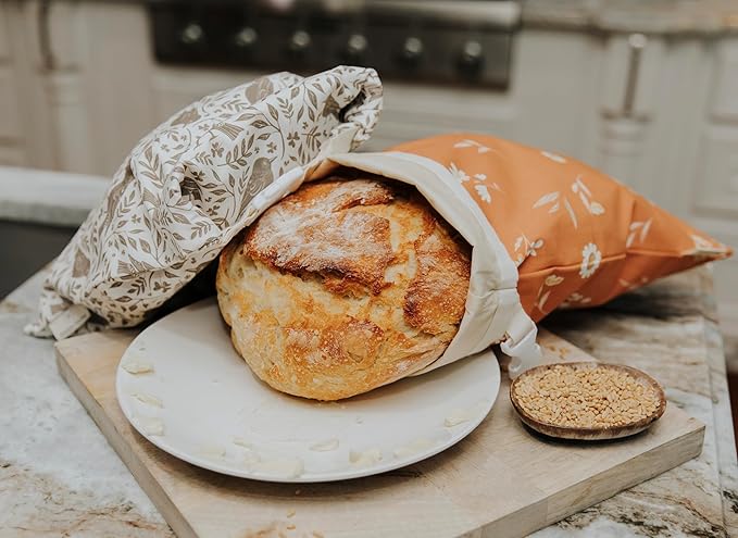 Reusable Beeswax Bread Bag 2 Pack ??2x17 Bread Bag for Homemade Sourdough, Beeswax Coated Organic Cotton Storage Bag for Loaf Baguette, Freezer Safe, Eco-Friendly Wrap Birds