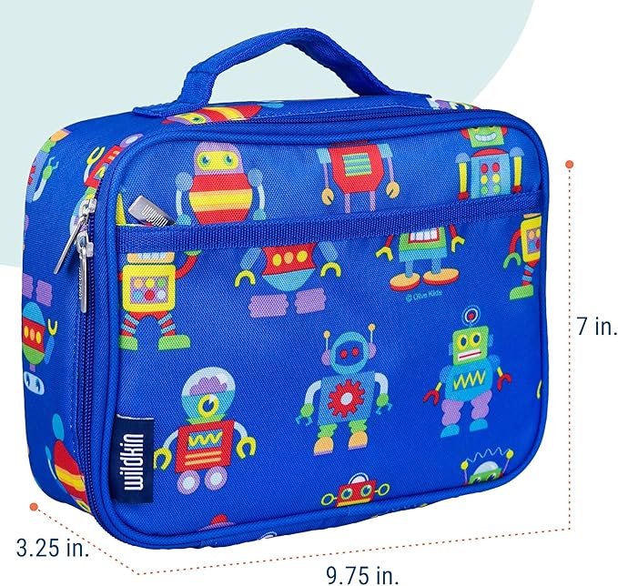 Wildkin Kids Insulated Lunch Box ??Durable and Reusable for School & Travel - Robots