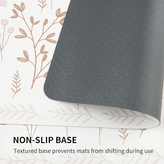 QIYI Placemats Set of 4, 12x18 Inch Faux Leather Place Mats for Kitchen Dinning, Heat Resistant Anti Slip Floral Table Mats, Waterproof Wipeable Washable Placemat Party Beige Table D챕cor, Pink Flowers
