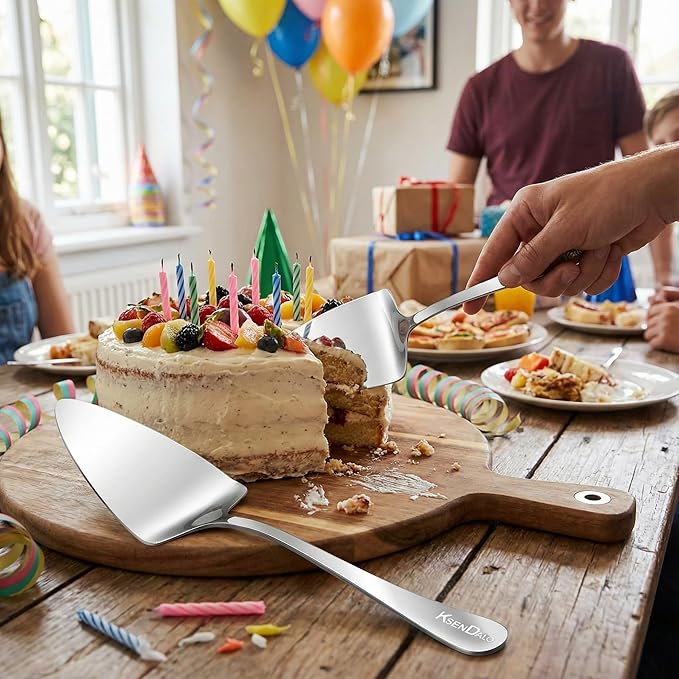 KSENDALO Pie Cake Server- Large Stainless Pie Spatula for Serving Cakes, Pies, Bizzas & Desserts for Wedding, Birthday & Parties