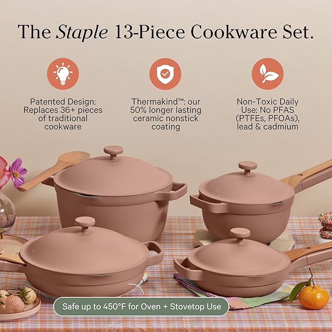 Our Place Cookware Set - 13-Piece Kit Including the Always Pan, Perfect Pot and Spatulas | Multifunctional, Toxin-Free Nonstick | Heat Safe up to 450째F | Oven, Stove, Induction Compatible | Spice