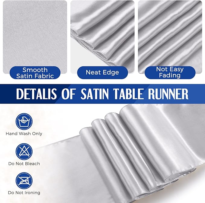 Tudomro 16 Pieces Silver and Dark Blue Disposable Plastic Tablecloths and Satin Table Runner Set 54x108 Inch Tablecloth 12x108 Inch Table Runners for New Year Wedding Birthday Baby Shower Graduation