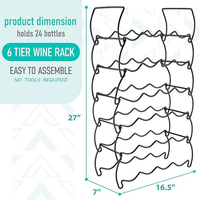 Sorbus 6-Tier Stackable Wine Rack - Classic Style Wine Racks for Bottles - Perfect for Bar, Wine Cellar, Basement, Cabinet, Pantry, etc - Hold 24 Bottles, Metal (Black)
