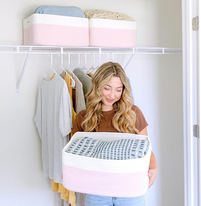 NaturalCozy Storage Baskets 16.8?쓝13?쓝7.6??Cotton Rope Woven Baskets for Organizing 3-Pack | Toy Storage Bins | Basket for Shelves, Laundry, Blanket, Clothes, Closet, Kitchen, Bathroom, Gifts