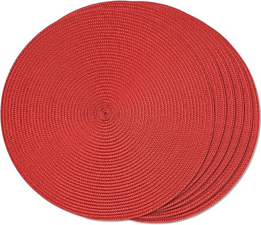 FunWheat Round Braided Placemats Set of 6 Place Mats for Dining Tables Woven Washable Non-Slip Table mats Small 13 inch(S Red, 6pcs)