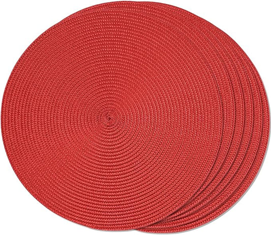 FunWheat Round Braided Placemats Set of 6 Table Mats for Dining Tables Woven Washable Non-Slip Place mats 15 inch (red, 6pcs)