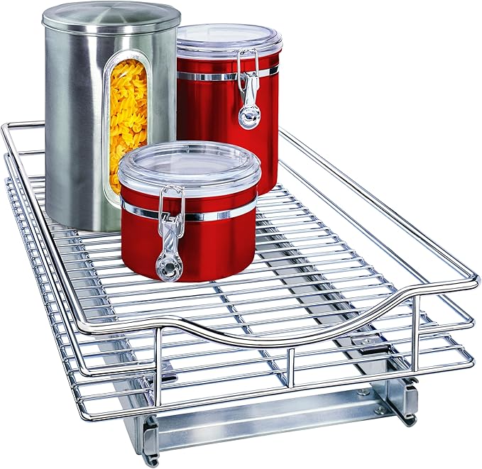 LYNK PROFESSIONAL짰 Pull Out Cabinet Organizer, 11" x 18" Slide Out Drawers for Kitchen Cabinets - Sliding Pull-Out Pantry Shelves ??Home Shelf Organizers - Lifetime Ltd. Warranty, Chrome