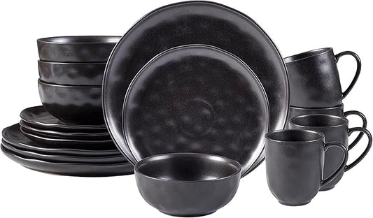 Organic Stoneware Sky Star 16pc Dinner Set Reactive Glaze, Black