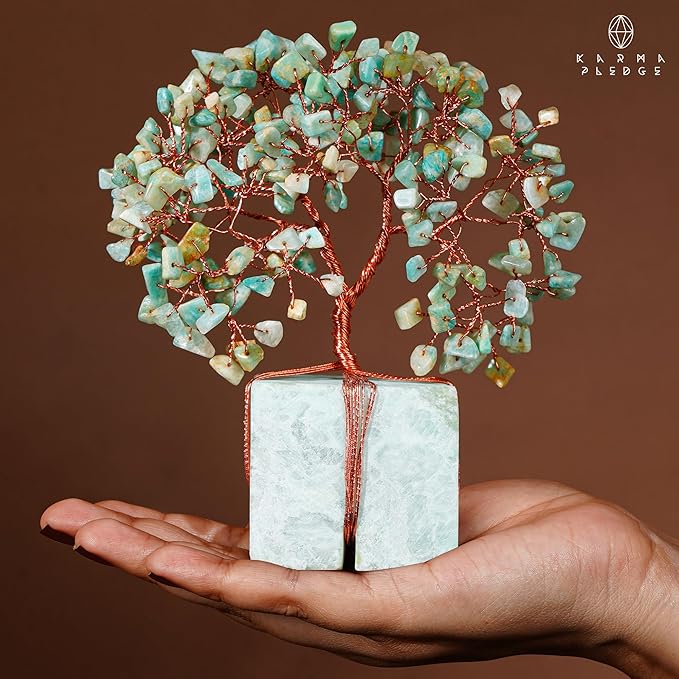 Crystal Tree for Birthday Gifts for Women, Handmade Raw Crystal Base Amazonite Chakra Healing Crystal Tree of Life for Positive Energy, Money, Good Luck, Christmas D챕cor, Home and Office Decor