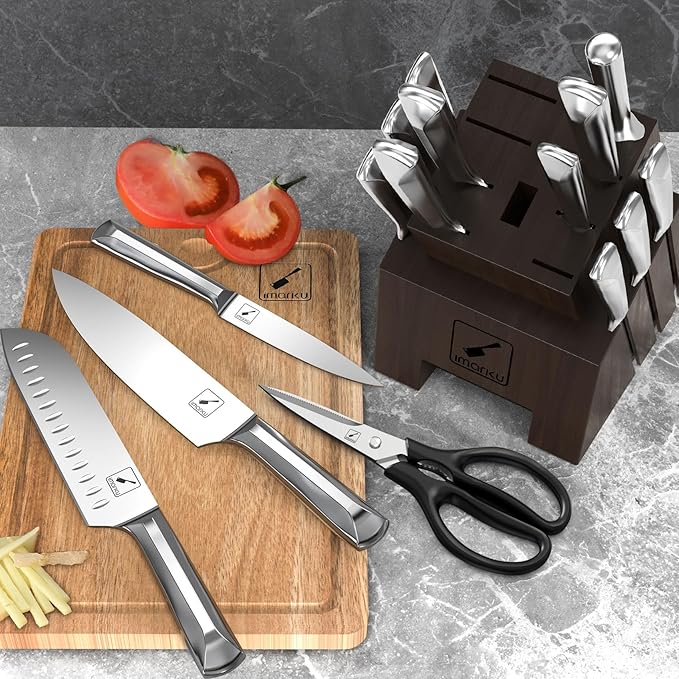 imarku Knife Set, 16 PCS High Carbon Japanese Stainless Steel Knife Sets for Kitchen with Block, Ultra Sharp Kitchen Knife Set with Sharpener Chef Knife Sets, Dishwasher Safe, Best Gifts