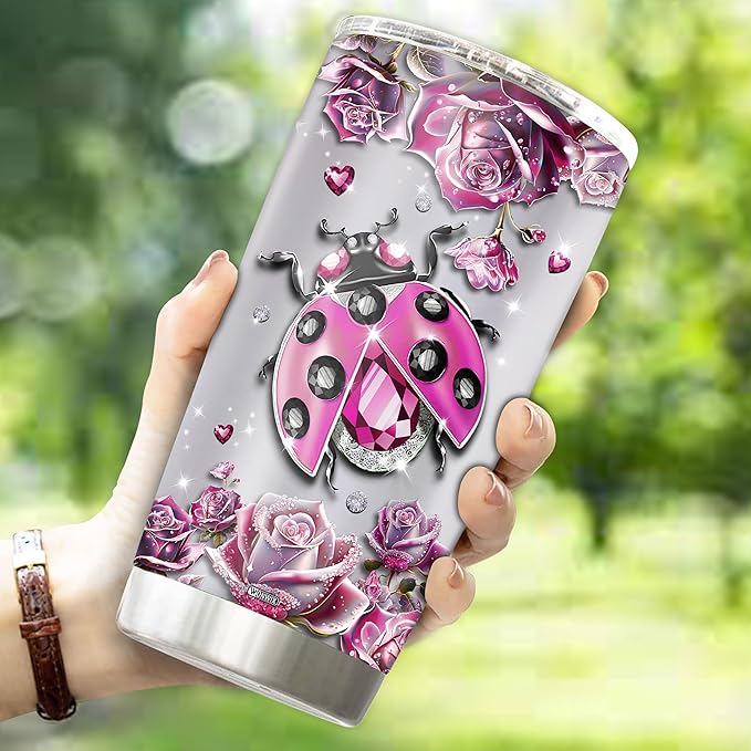 WONWIX Personalized Insulated Stainless Steel Ladybug Gifts for Women, 20oz Travel Mug Tumbler Water Bottle, Cup for Girls, Wife, Daughter, Perfect for Christmas, Birthday, Mother's Day, Valentine