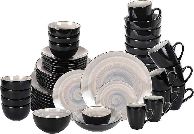 Stoneware Sonoma Dinnerware Set, Black + Speckled Spin Wash (56pc Set, Grey)