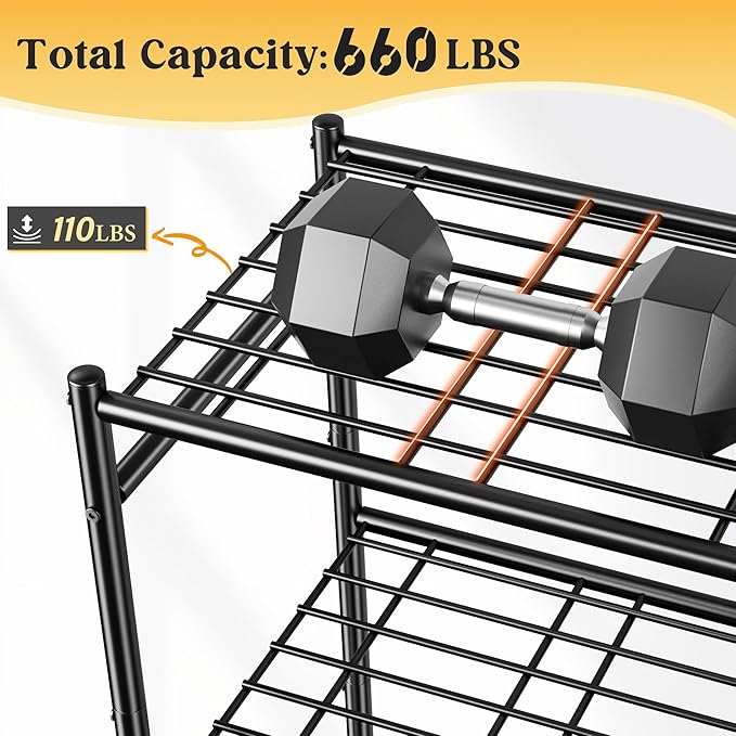 Storage Shelves-6 Tier Metal Shelving Unit with Hooks,Heavy Duty Garage Shelving with Leveling Feet,High Standing Shelf Organizer for Kitchen Pantry Bathroom Dorm,17.7?쓂횞11.8?쒭 횞72.2?쒱,Black