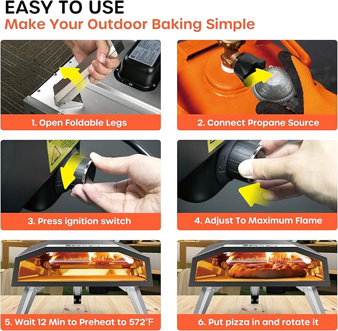 Outdoor Propane Gas Pizza Oven ??12" Camping Pizza Oven with Gas Regulator Cooks Pizza In 80-second, Propane Grill Reaches 930째F, with Pizza Stone/Peel/Cutter/Infrared Thermometer (12 Inches)