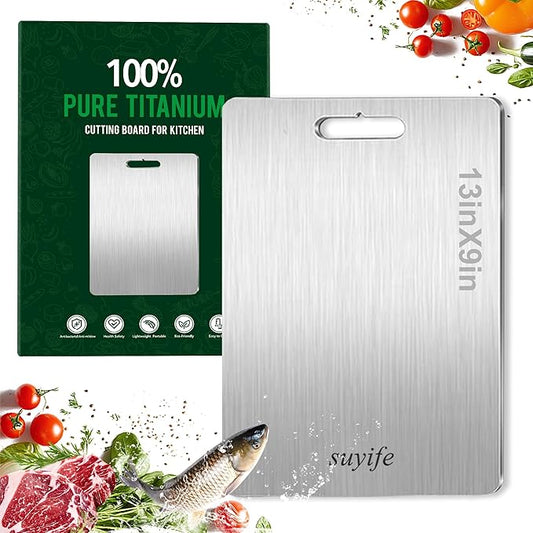 Titanium Cutting Board,100% Pure Titanium Cutting Boards for Kitchen, 2025 New Double Sided Food-Grade Chopping Board for Cutting Meat Vegetable Fruit (1, 13"L x 9"W)