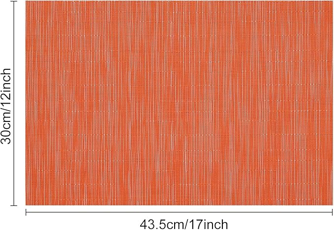 Myir JUN Placemats Set of 6, Vinyl Woven Placemats Place Mats Indoor Washable Table Mats Non-Slip Place mats for Dining Table (Orange, Set of 6)