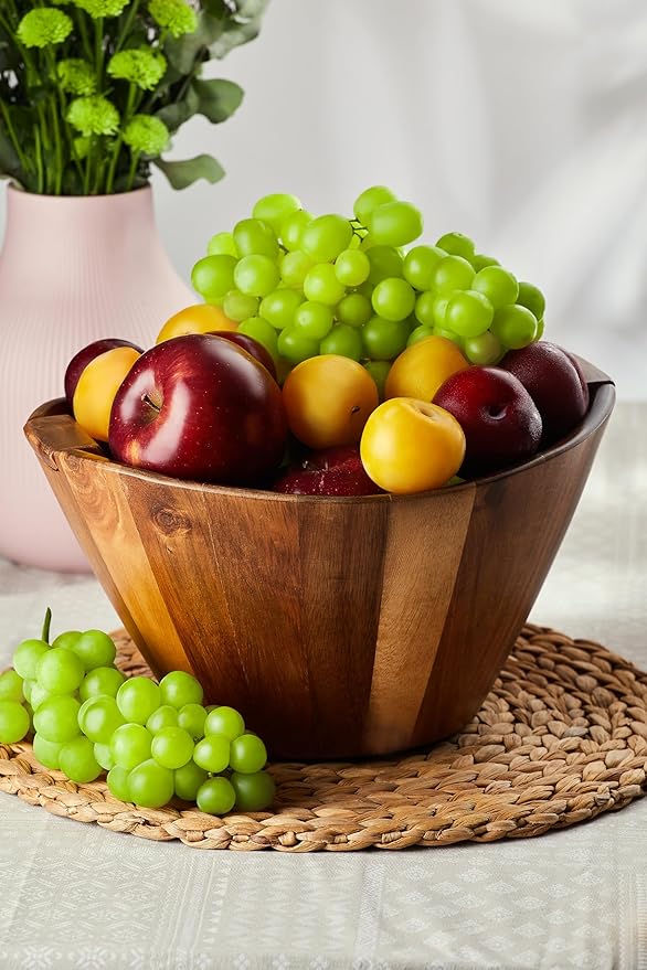 Night Tree Large wooden salad bowl with serving forks mixing, wood salad bowl set for food or fruits, magnetic utensils fit for 6?? servings, ideal to family meals or as a unique gift