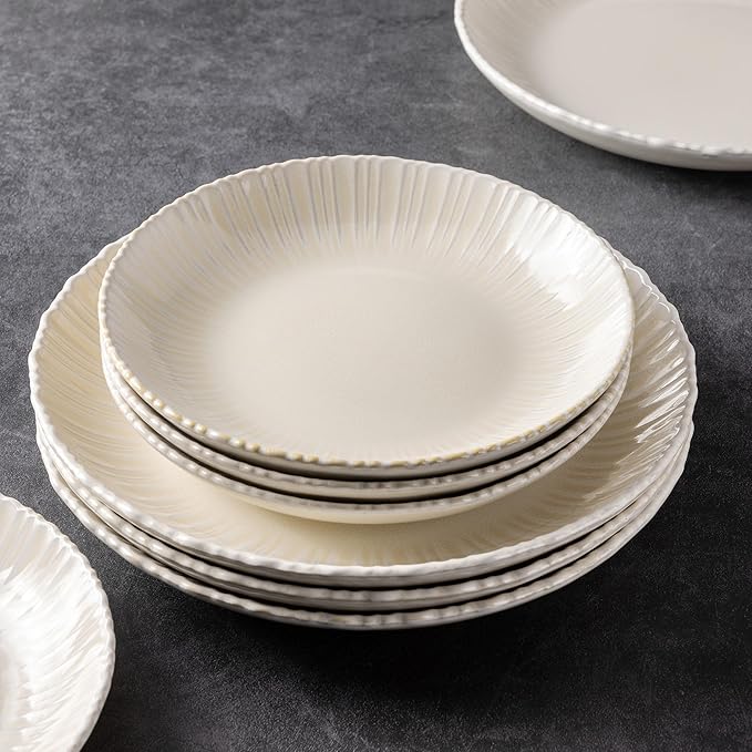 GBHOME Stoneware Dinnerware Sets for 4,Round Reactive Glaze Ceramic Plates and Bowls Set, Highly Scratch Resistant | Dishwasher & Microwave Safe Dishes Set,Service for 4(12Pcs)