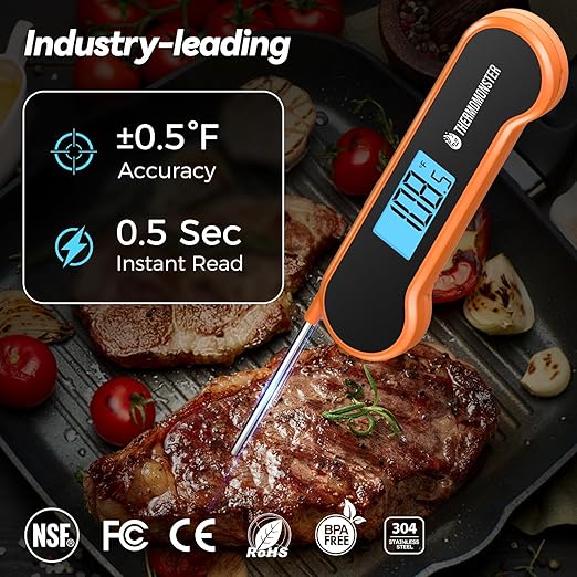 0.5 Sec Instant Read Meat Thermometer Digital with 짹0.5??Precision, Food Thermometer for Cooking Kitchen Gadgets, Oven Grill Candy BBQ Essentials Accessories, Gifts for Him Dad Men Birthday, Orange