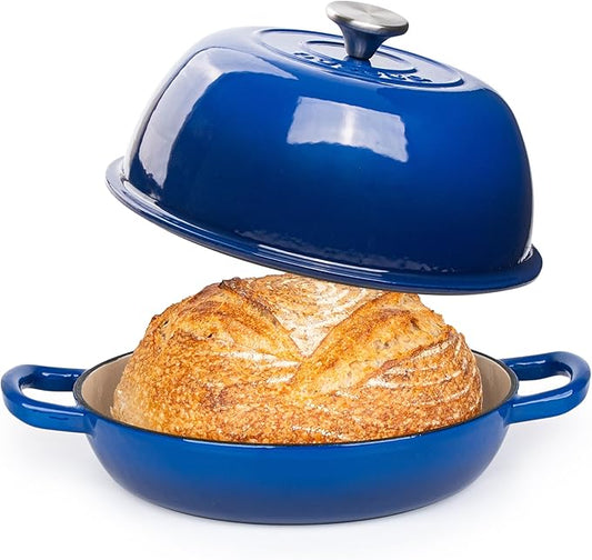 Enamelled Cast Iron Dutch Oven Pot ??Dutch Oven For Sourdough Bread Baking ??Cast Iron Bread Pot ??Dark Blue, 6 Quarts, 26cm ??by Nuovva
