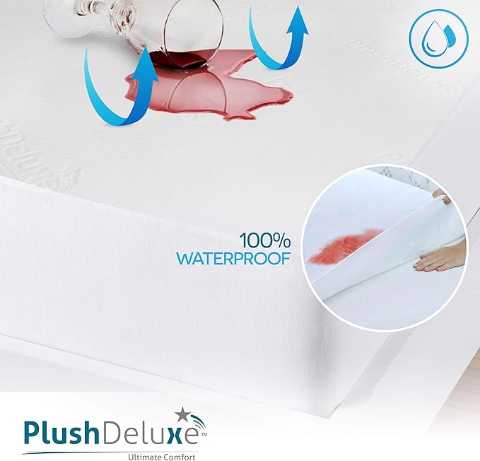 PlushDeluxe Premium Viscose Mattress Protector ??Cal-King Size, Waterproof, & Ultra Soft Breathable Noiseless Washable Bed Mattress Cover for Comfort & Protection 72X84 Inches