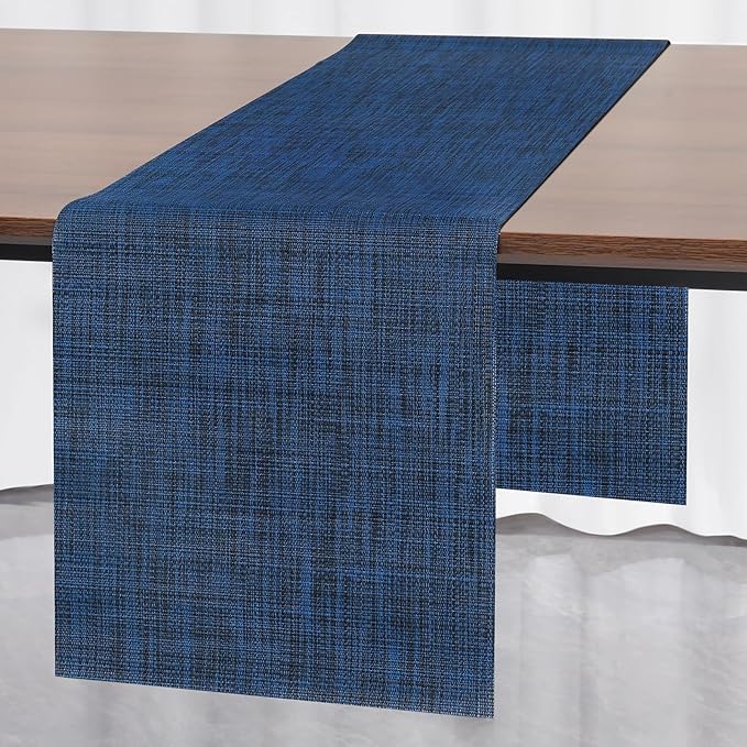 Myir JUN Table Runner, Vinyl Table Runner Indoor 72 Inch Long Arbitrarily Cropped Runner for Table Heatproof for Home Party (Dark Blue, 12 x 72 inch)