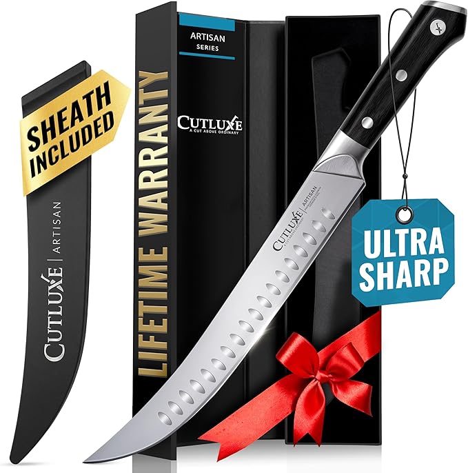 Cutluxe Butcher Knife ??10??Cimeter Breaking Knife, Razor Sharp Forged High Carbon German Steel, Full Tang Meat Carving Knife, Ergonomic Handle Design, Grilling Gifts for Men ??Artisan Series