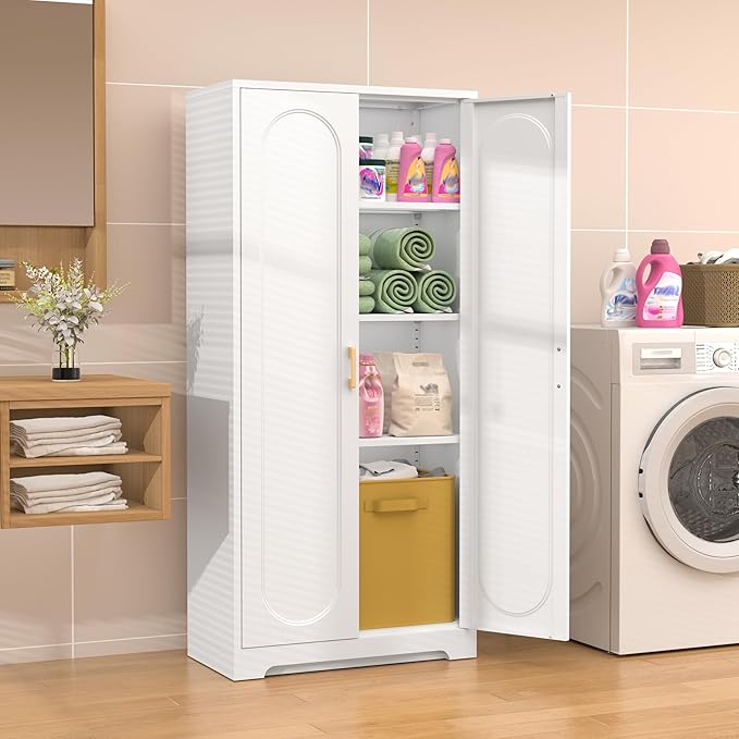 60" Tall Kitchen Pantry Storage Cabinet,Black Freestanding Cupboard Cabinet with 2 Doors and 3 Adjustable Shelves for Diningroom,Bathroom,Laundry,Living Room